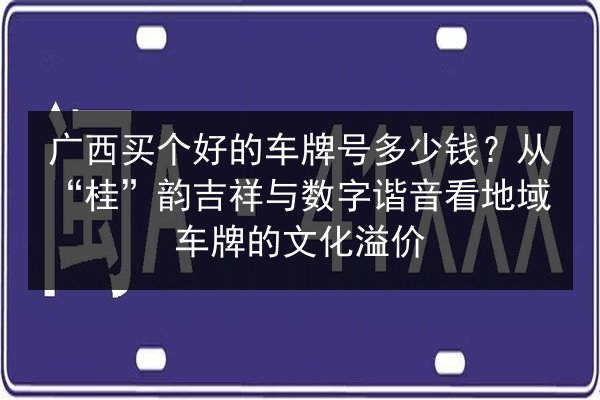 广西买个好的车牌号多少钱?从“桂”韵吉祥与数字谐音看地域车牌的文化溢价 第2张 广西买个好的车牌号多少钱?从“桂”韵吉祥与数字谐音看地域车牌的文化溢价 第2张