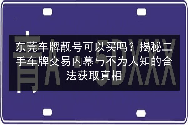 东莞车牌靓号可以买吗?揭秘二手车牌交易内幕与不为人知的合法获取真相 第2张 东莞车牌靓号可以买吗?揭秘二手车牌交易内幕与不为人知的合法获取真相 第2张