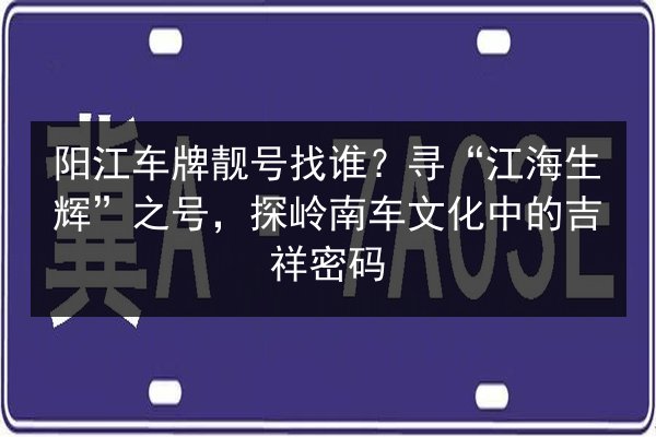 阳江车牌靓号找谁?寻“江海生辉”之号,探岭南车文化中的吉祥密码 第2张 阳江车牌靓号找谁?寻“江海生辉”之号,探岭南车文化中的吉祥密码 第2张